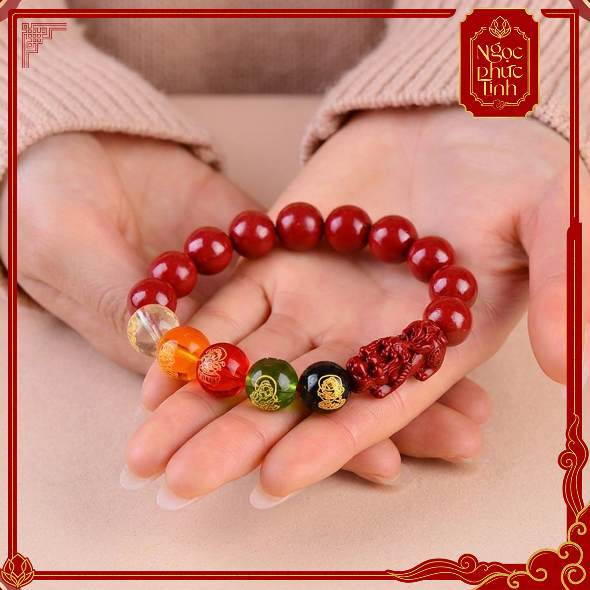 Vòng Tay Đá Chu Sa Tỳ Hưu Ngũ Lộ Thần Tài - 8mm