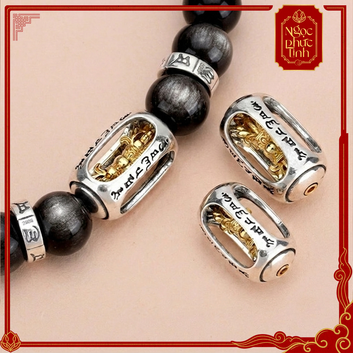 Vòng Tay Đá Obsidian Kim Cang Chùy Ánh Bạc 12mm