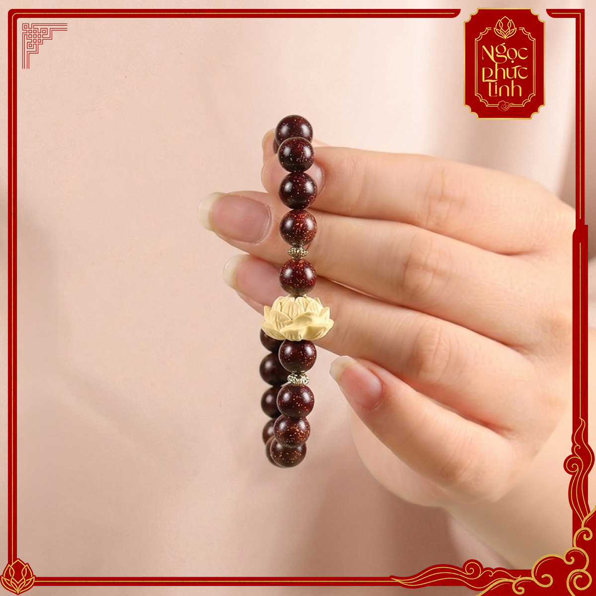 Vòng Tay Gỗ Tử Đàn Liên Tâm Hoa Không Kết - 8mm