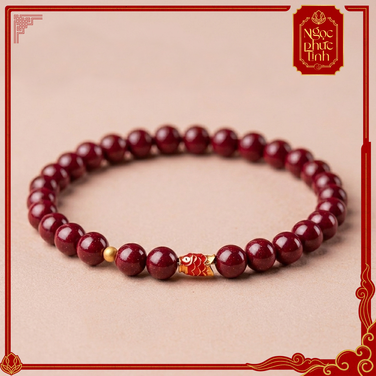 Vòng Tay Đá Chu Sa Phúc Ngư 6mm