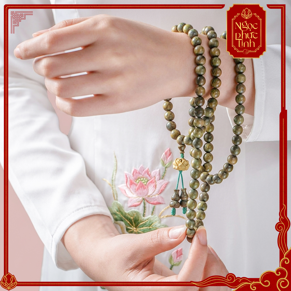Vòng Tay Gỗ Đàn Hương 108 Hoa Sen