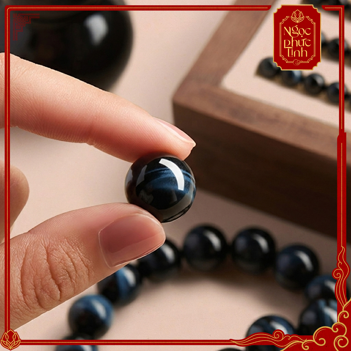 Vòng Tay Đá Mắt Hổ Xanh Kinh Luân - 10mm
