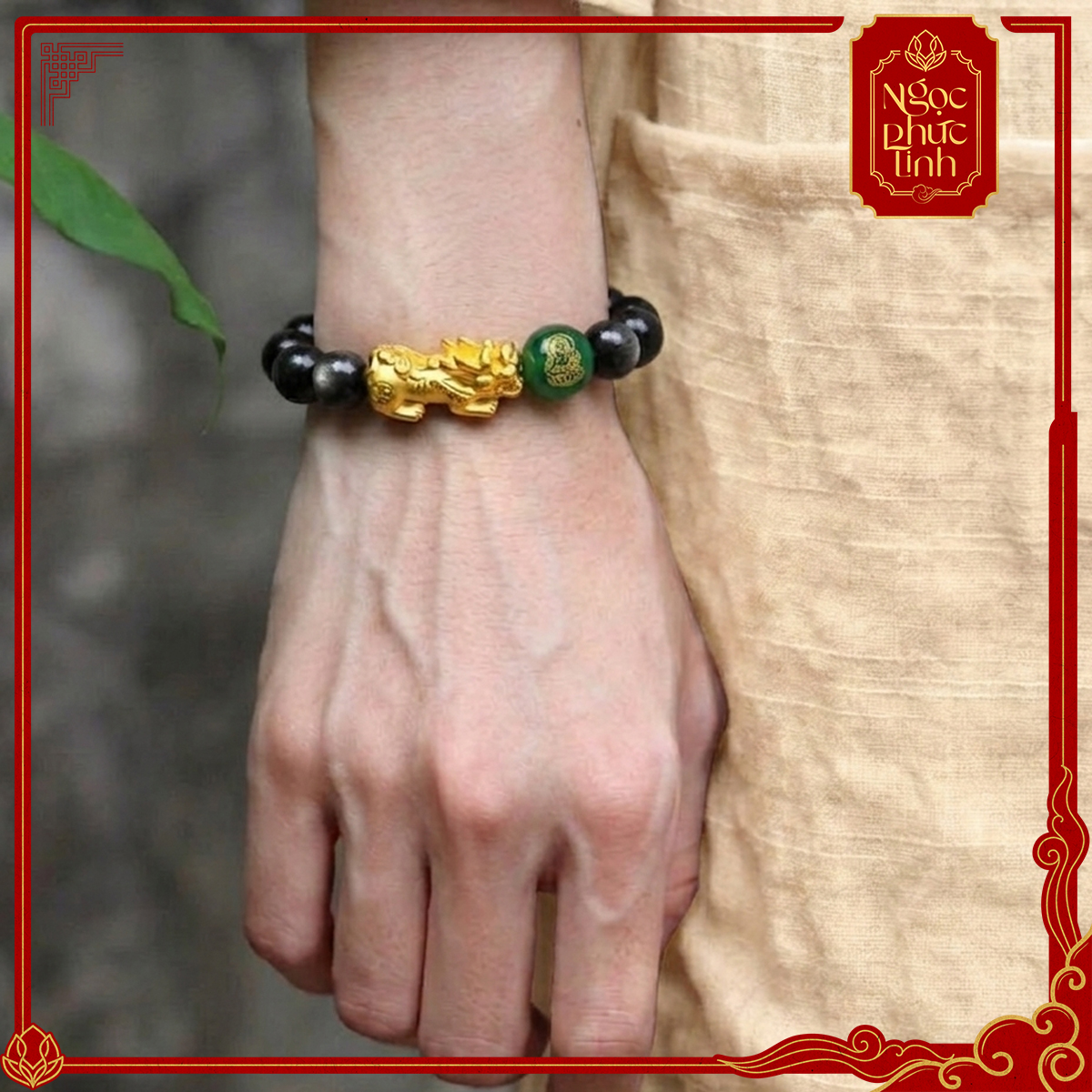 Vòng Tay Obsidian Ánh Vàng Tỳ Hưu Tài Lộc 10mm - Mệnh Thủy
