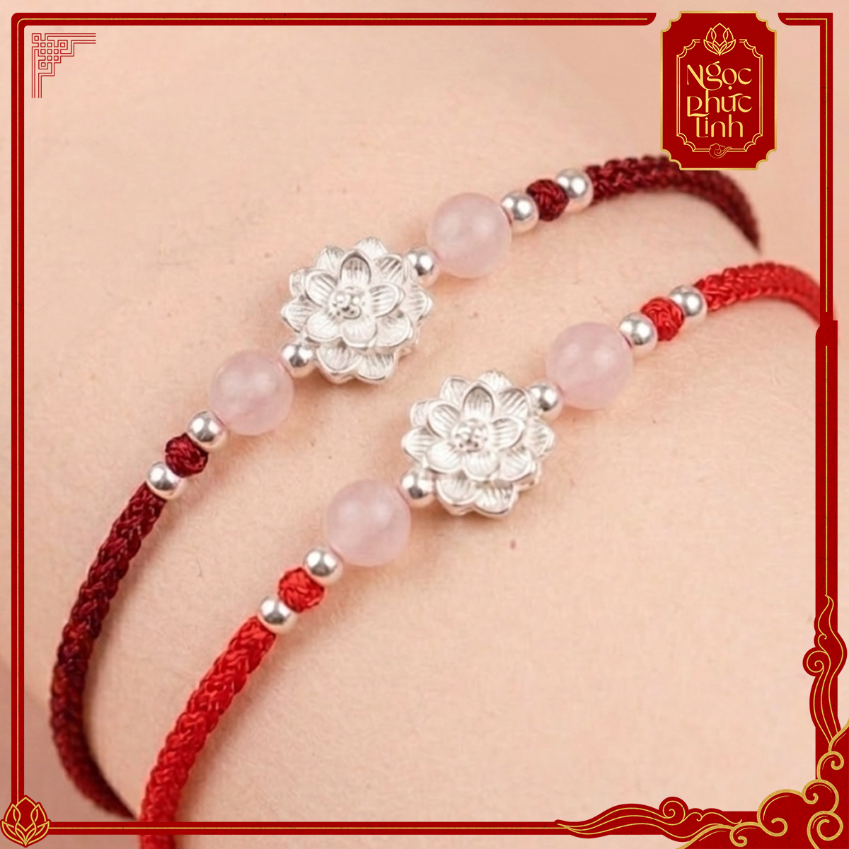 Vòng Tay Chỉ Đỏ Hoa Sen Mã Não