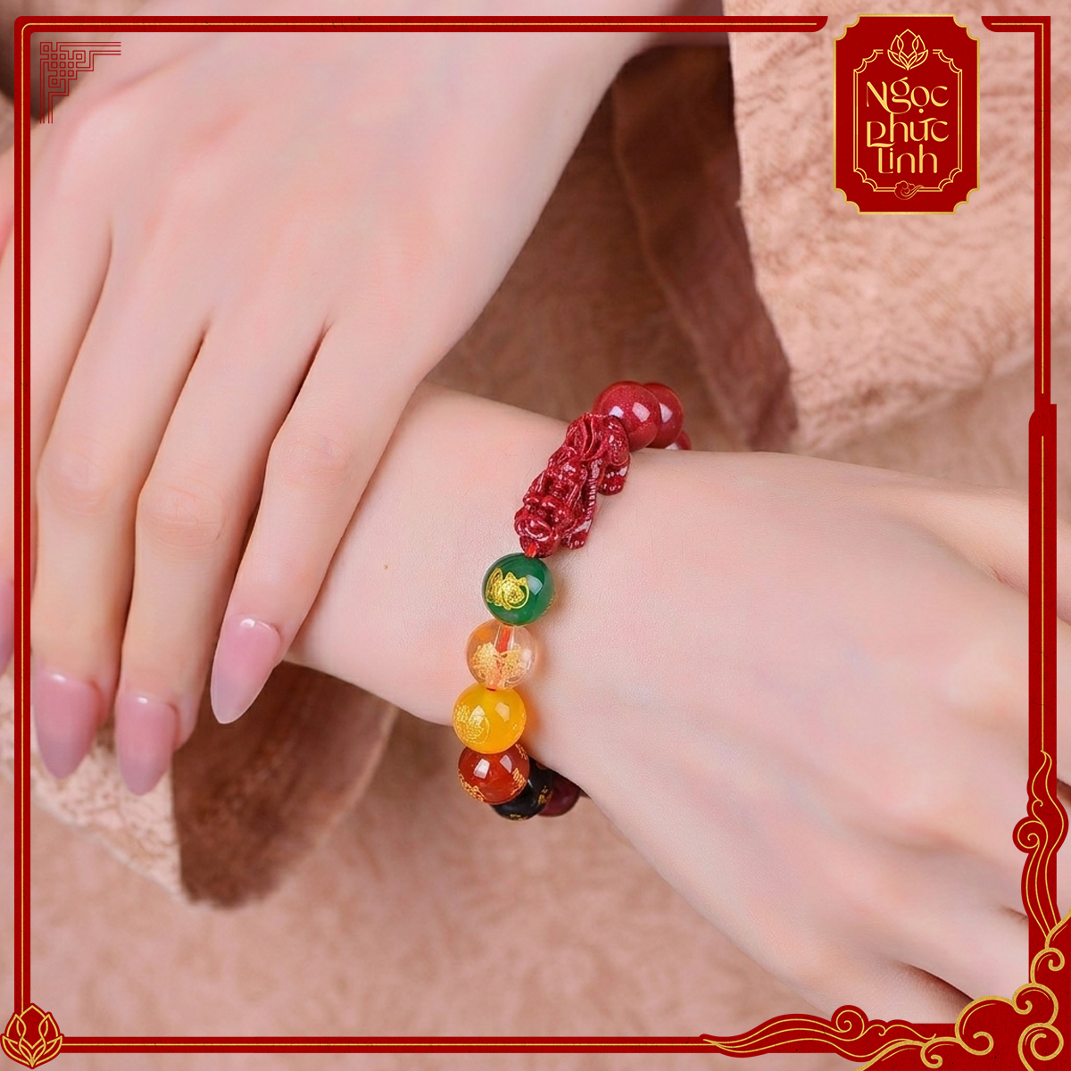 Vòng Tay Đá Chu Sa Tỳ Hưu Ngũ Lộ Thần Tài - 12mm