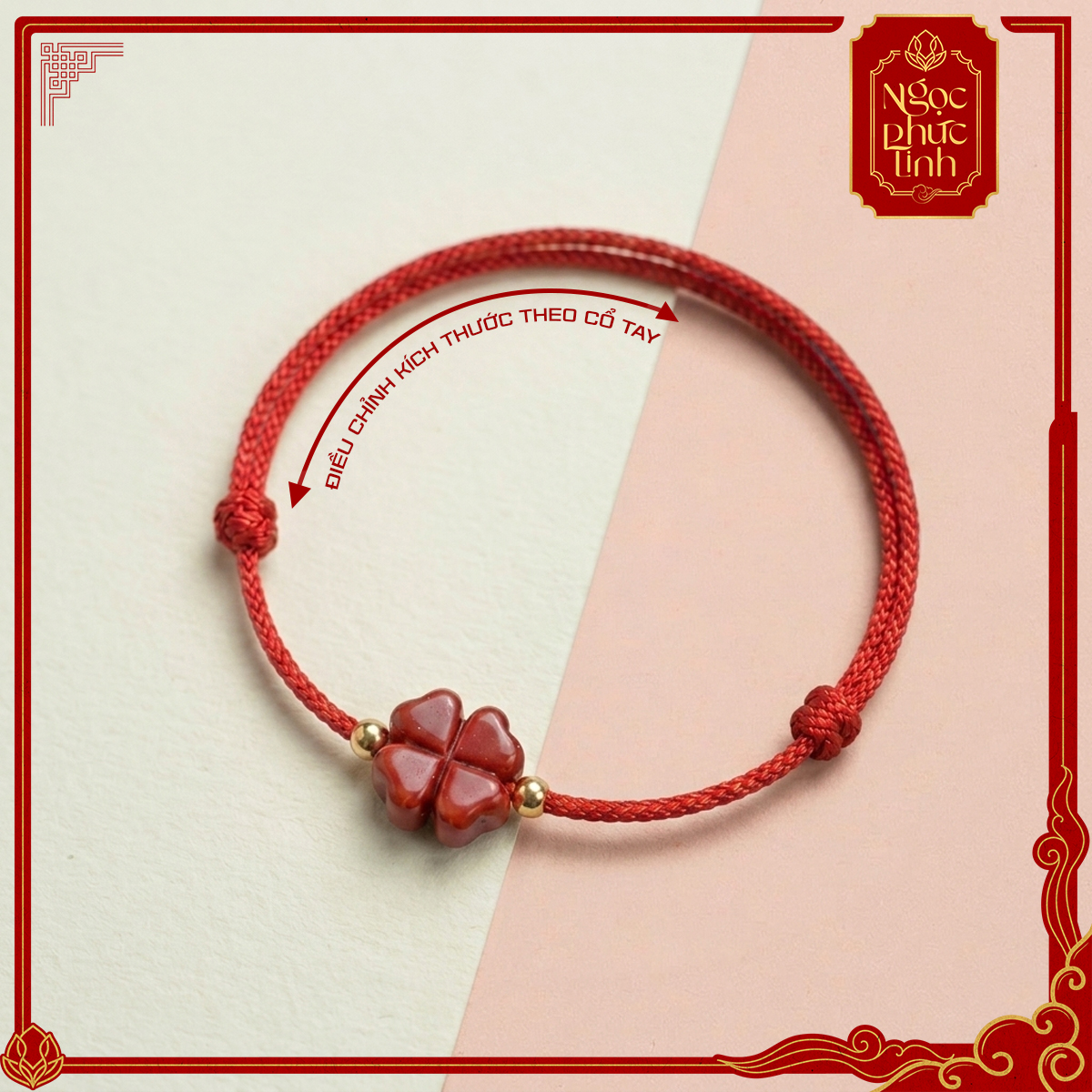 Vòng Tay Chỉ Đỏ Cỏ 4 Lá Chu Sa