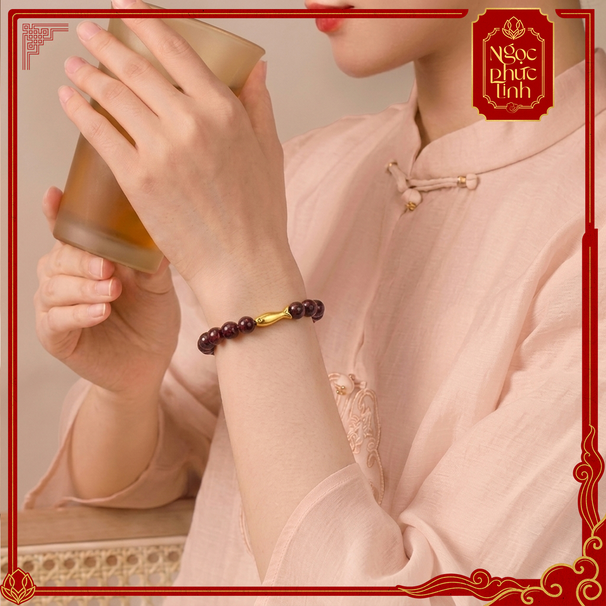 Vòng Tay Gỗ Tử Đàn Phúc Ngư Vàng - 6mm