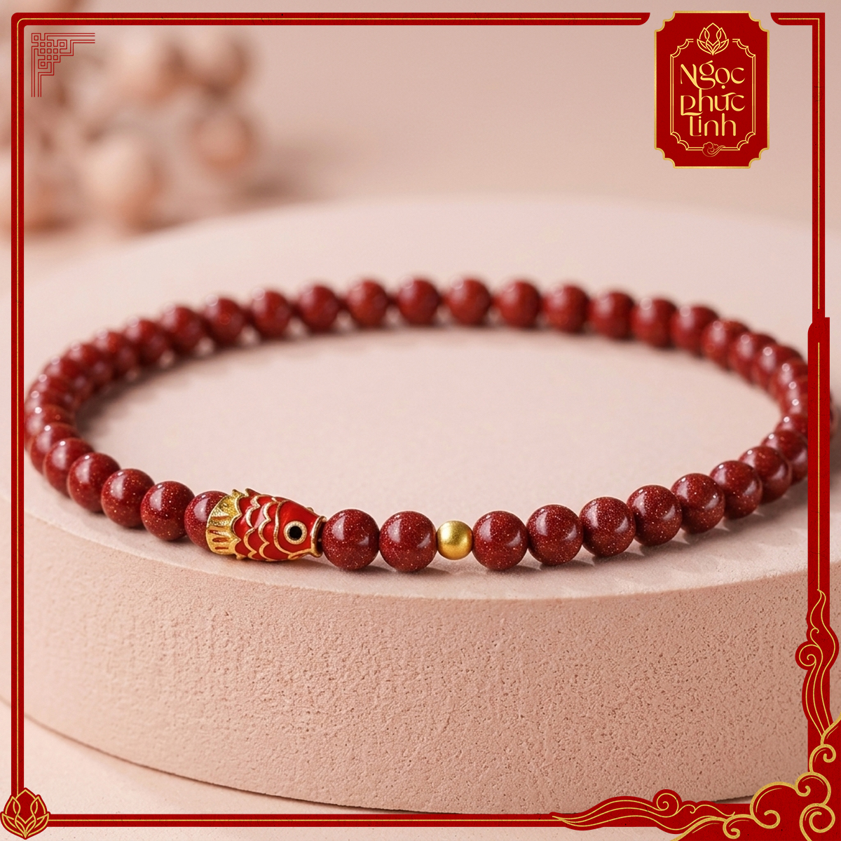 Vòng Tay Đá Chu Sa Phúc Ngư 6mm