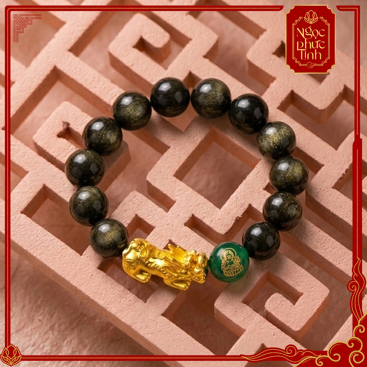 Vòng Tay Obsidian Ánh Bạc Tỳ Hưu Tài Lộc 10mm - Mệnh Thủy