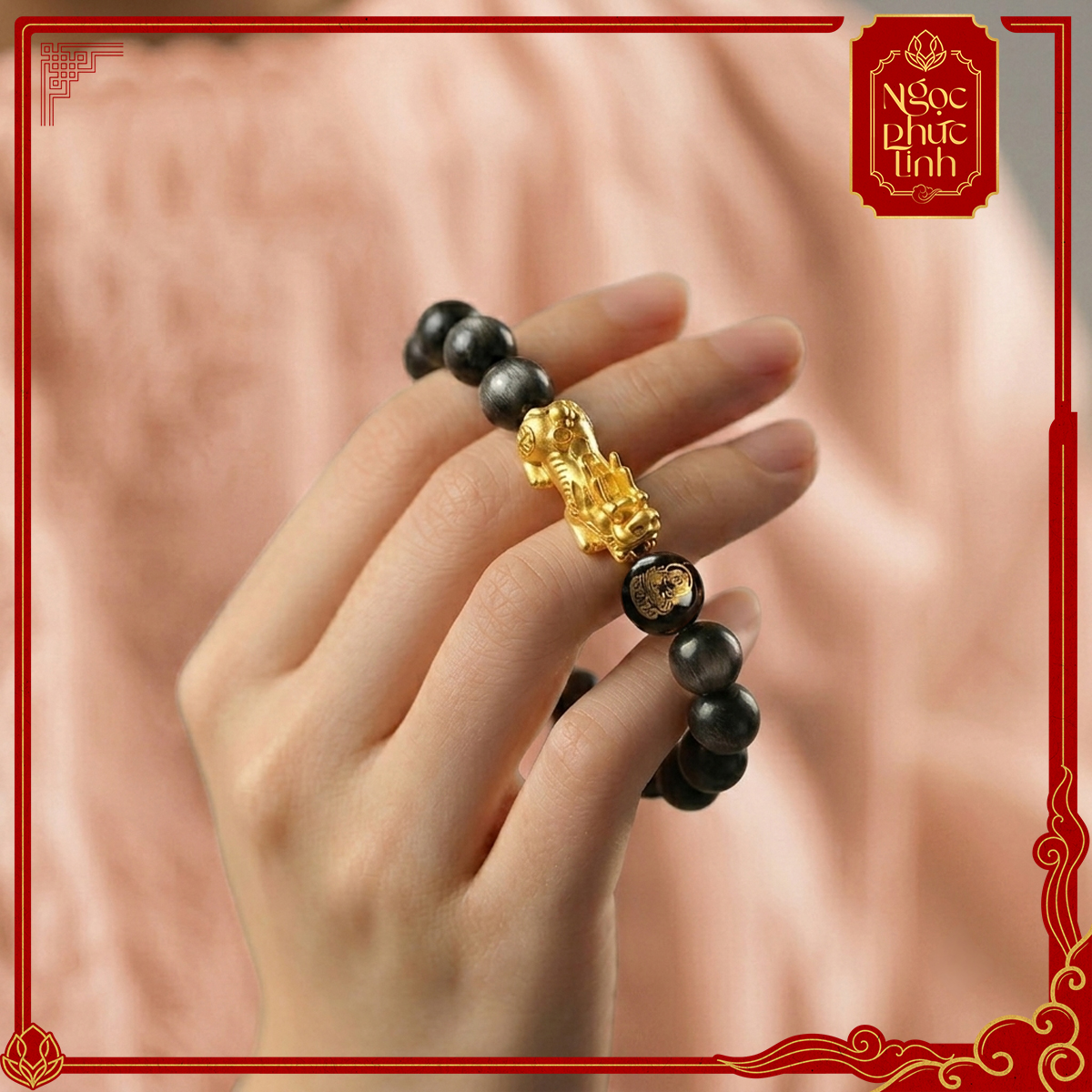 Vòng Tay Obsidian Ánh Vàng Tỳ Hưu Tài Lộc 8mm - Mệnh Kim