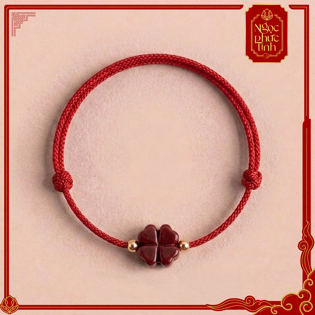 Vòng Tay Chỉ Đỏ Cỏ 4 Lá Chu Sa