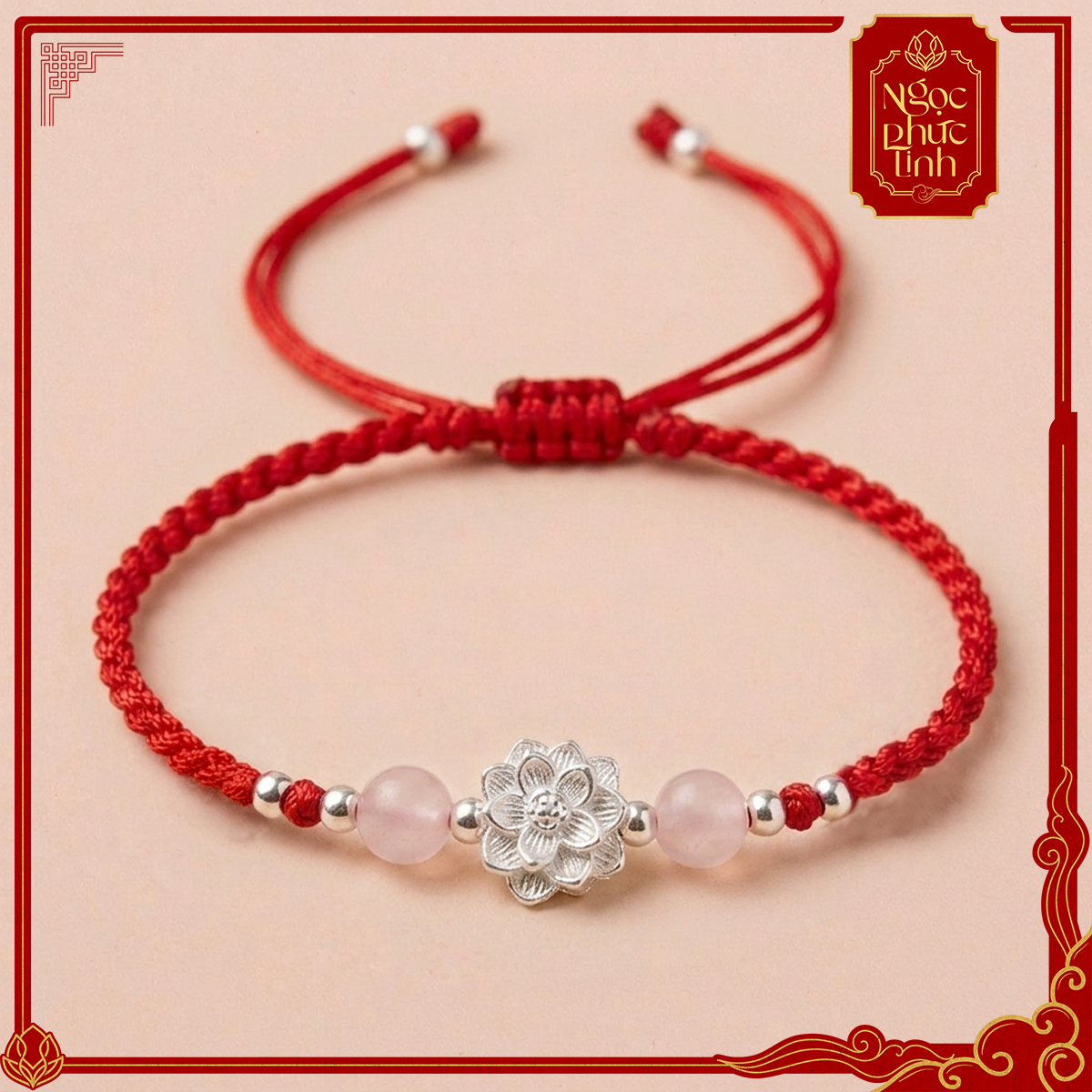 Vòng Tay Chỉ Đỏ Hoa Sen Mã Não