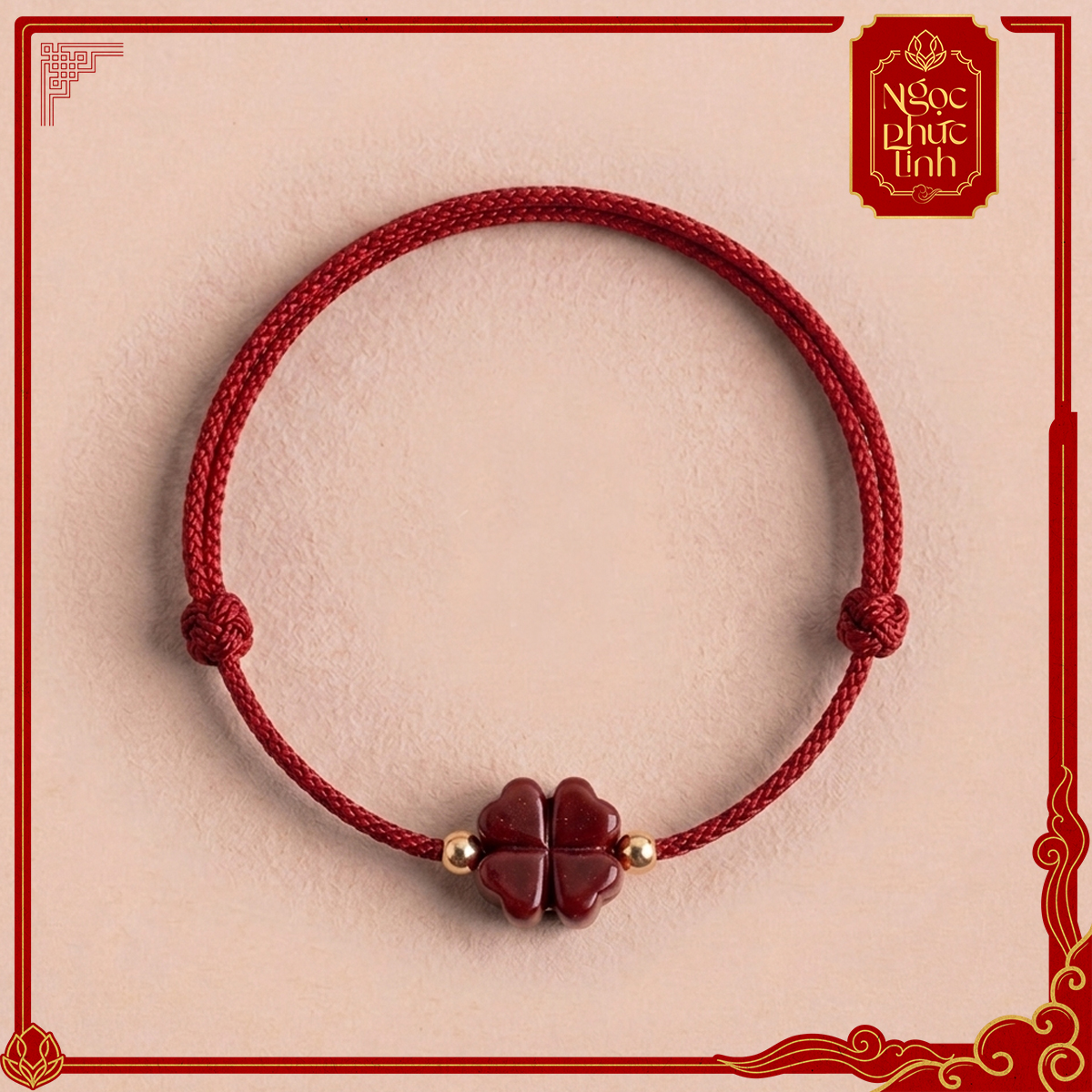 Vòng Tay Chỉ Đỏ Cỏ 4 Lá Chu Sa
