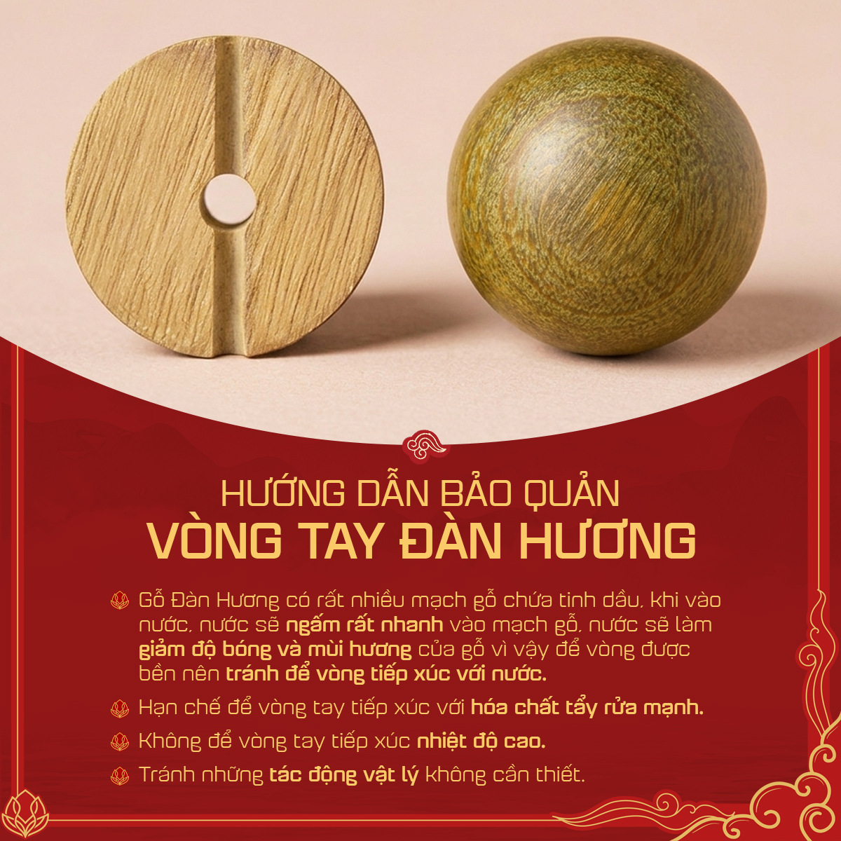Vòng Tay Gỗ Đàn Hương 108 Hoa Sen