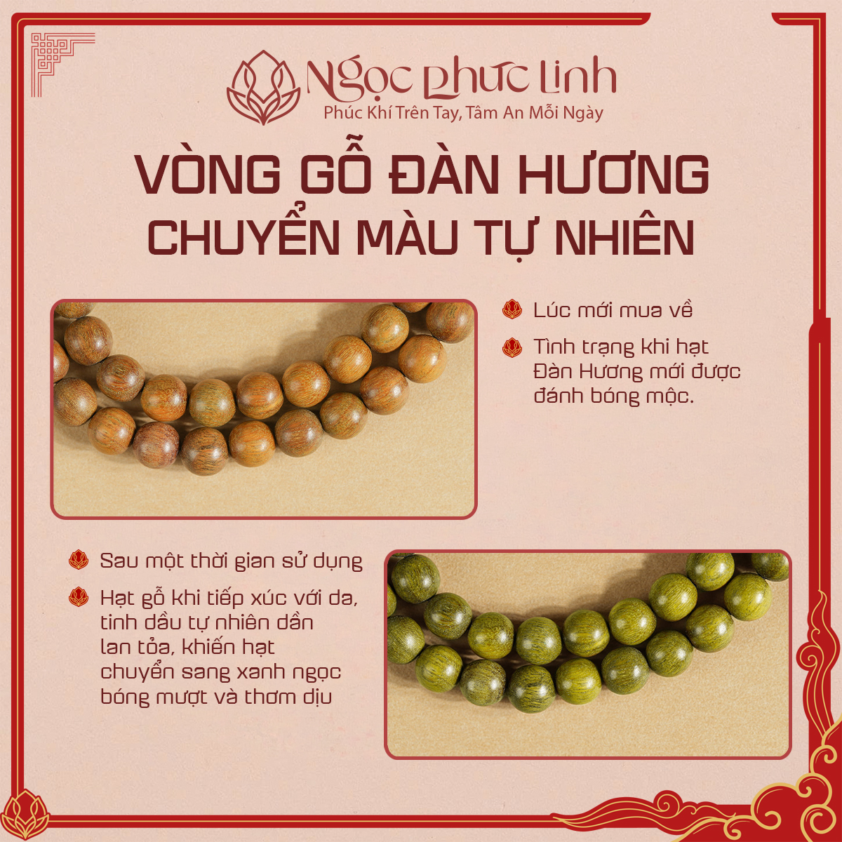 Vòng Tay Gỗ Đàn Hương 108 Hoa Sen
