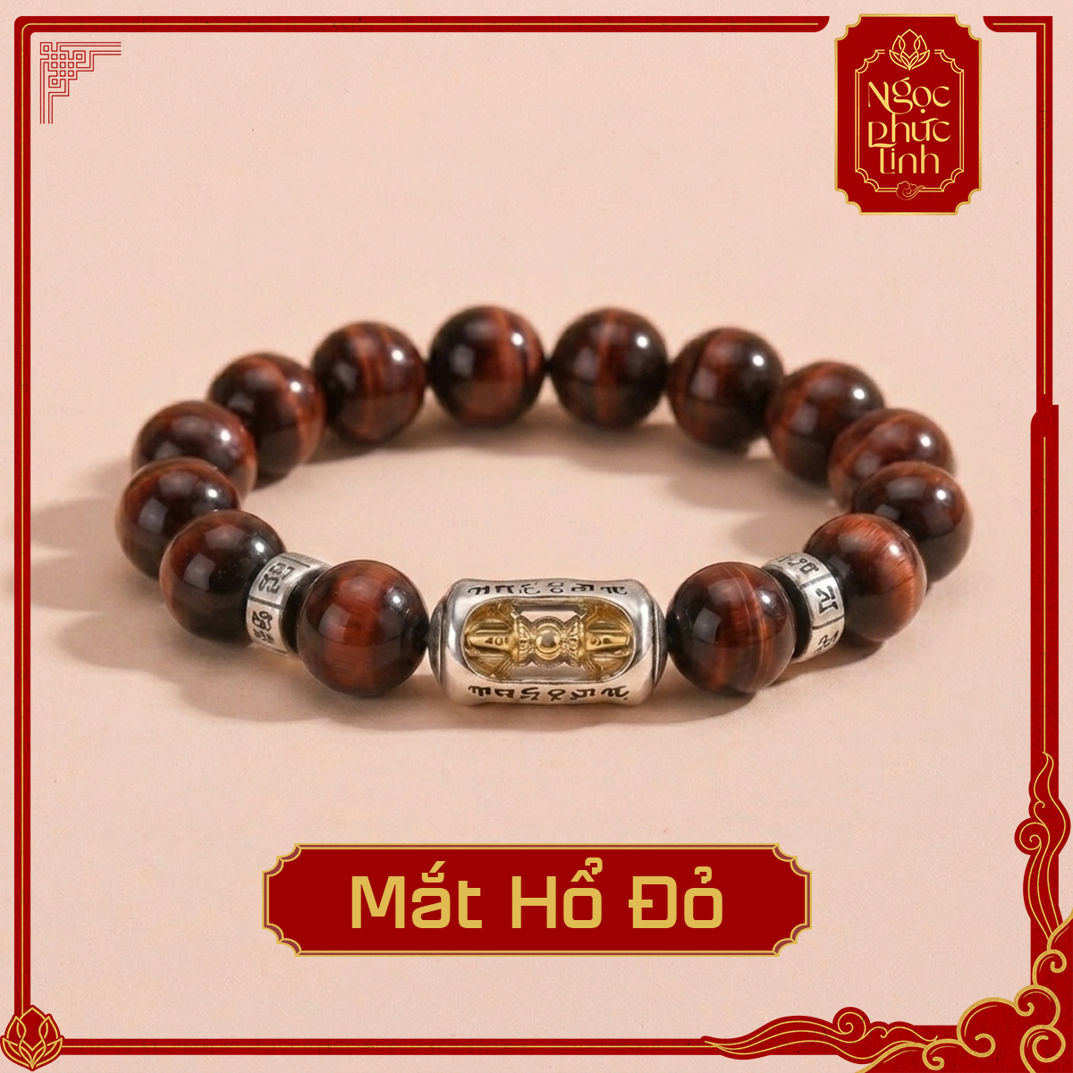 Vòng Tay Đá Mắt Hổ Đỏ Kim Cang Chuỳ - 12mm