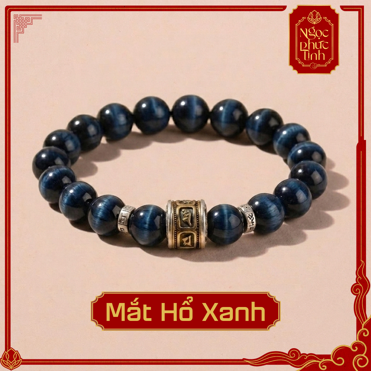 Vòng Tay Đá Mắt Hổ Xanh Kinh Luân - 10mm