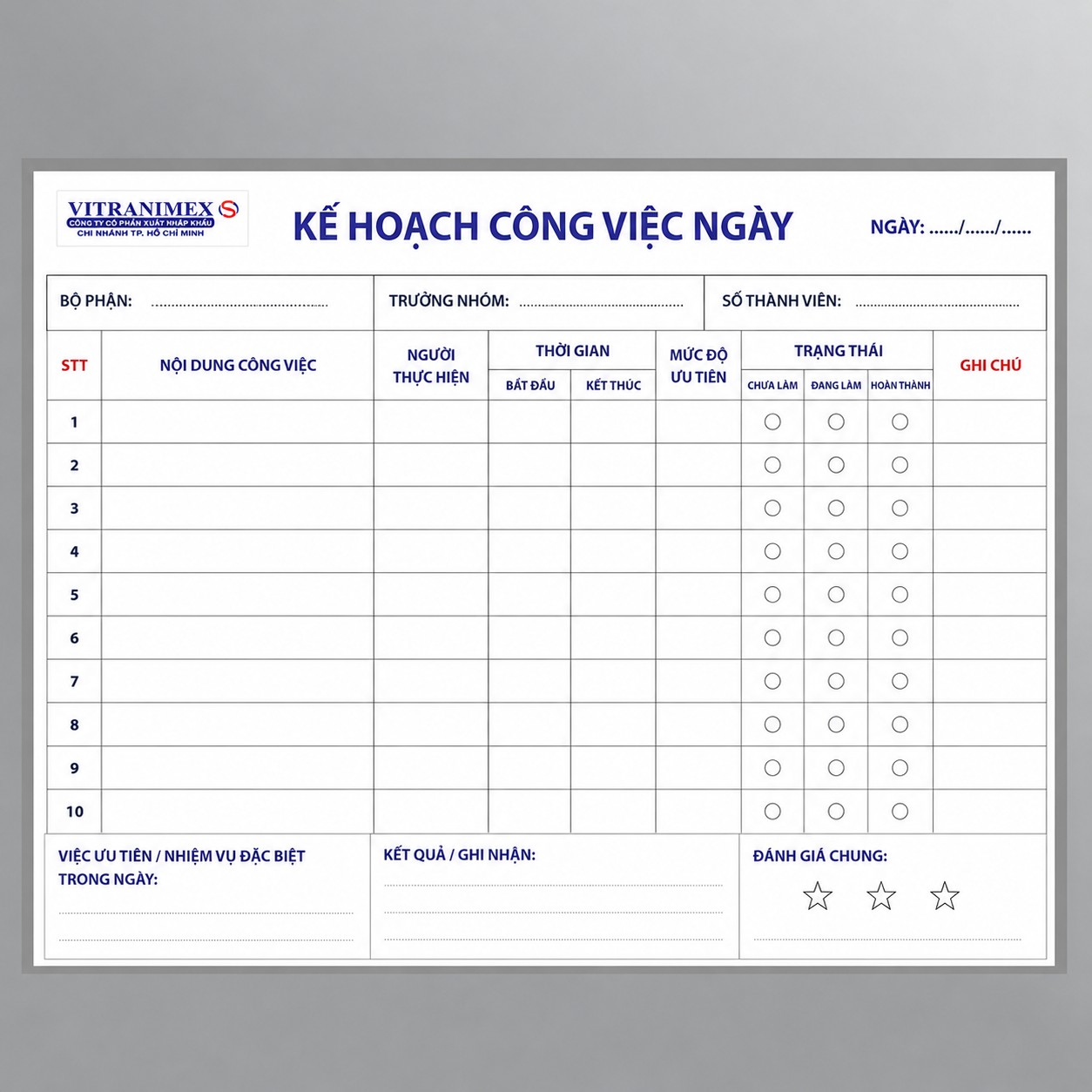 Mẫu bảng kế hoạch công việc