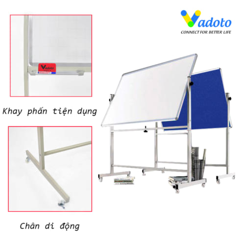 Bảng Di Động Chân Đẩy 2 Mặt: 1 Mặt Từ Trắng + 1 Mặt Ghim Nỉ