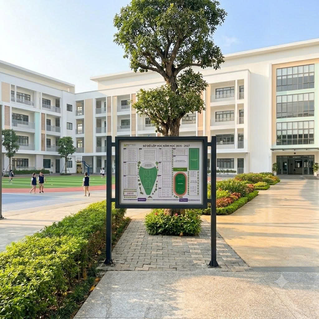 Bảng Sơ Đồ Trường Học, Bảng Tin Ngoài Trời Có Cửa Kính Khóa An Toàn