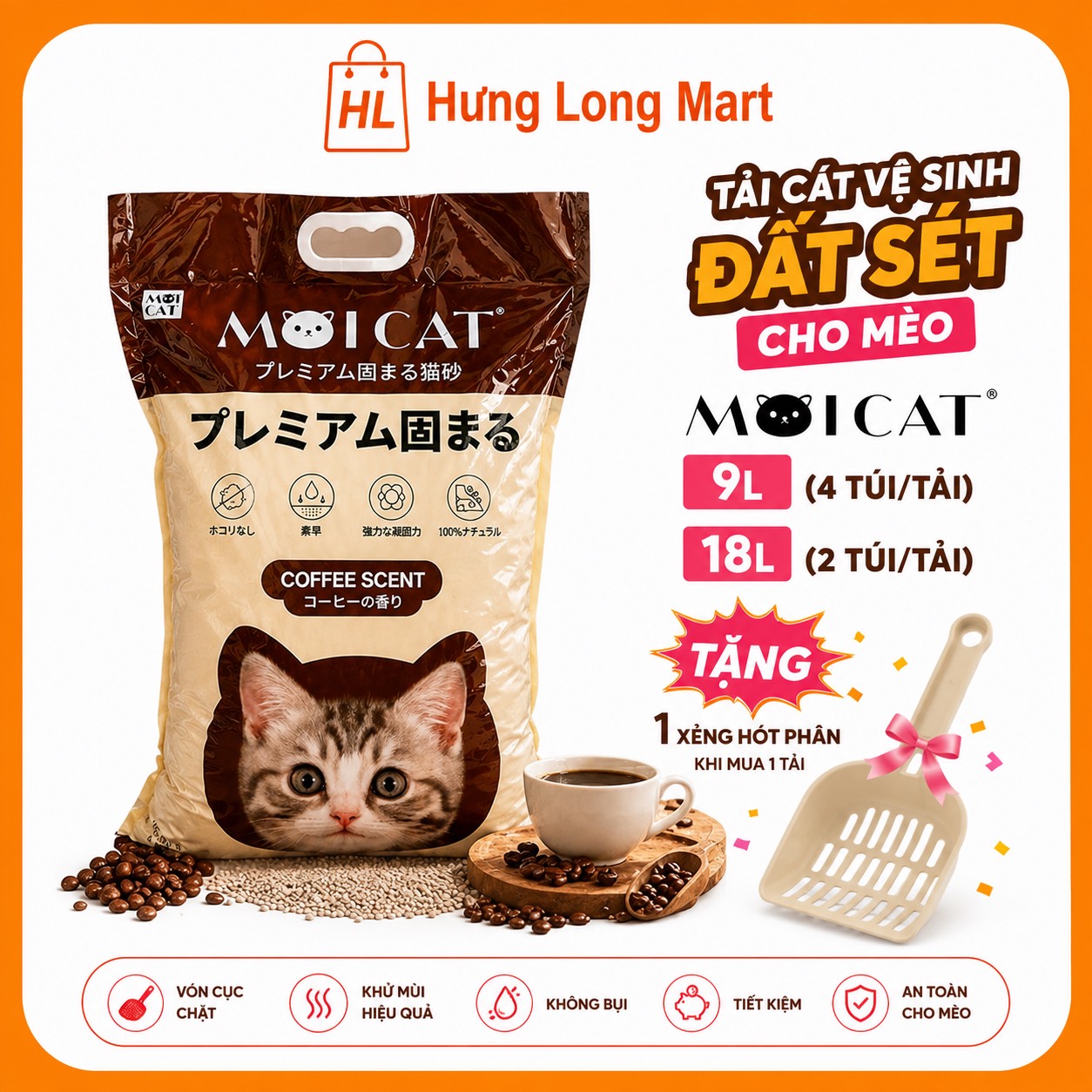 Tải cát vệ sinh mèo moicat 18L