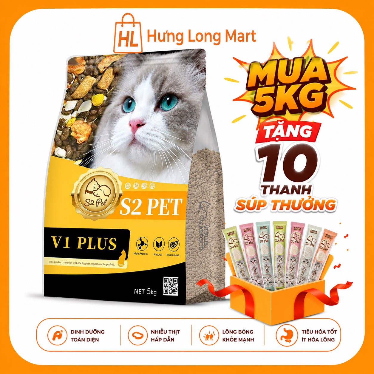 S2 PET V1 plus 5kg Hạt siêu topping cho mèo mọi lứa tuổi