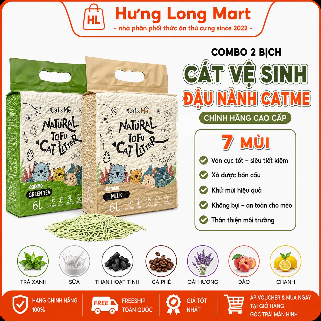 Com bo 2 bịch cát đậu lành chính hãng catsme