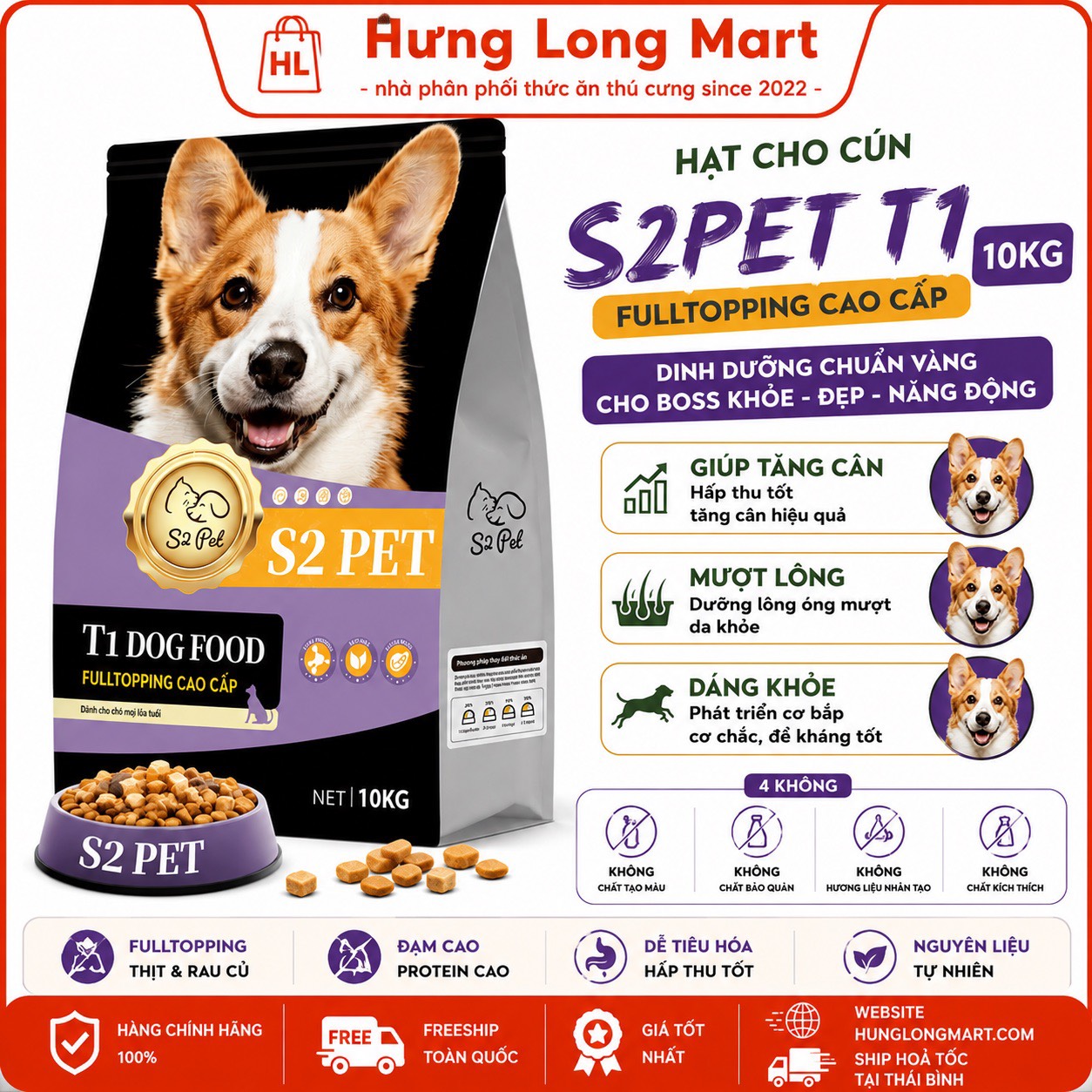 hạt cho chó s2pet t1 topping 10kg