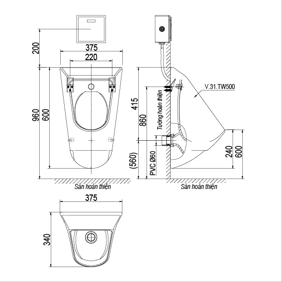 Tiểu nam treo tường T12 - BST SAPA