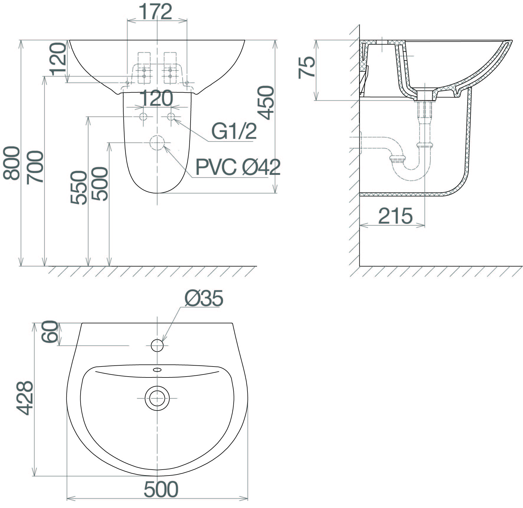 Chậu chân treo tường V36
