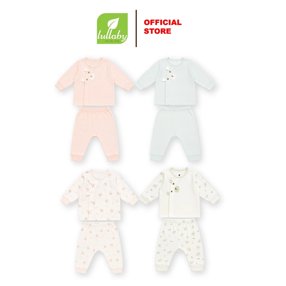 Bộ cài lệch dài tay Lullaby 1-6M NH729C trắng/hồng cam