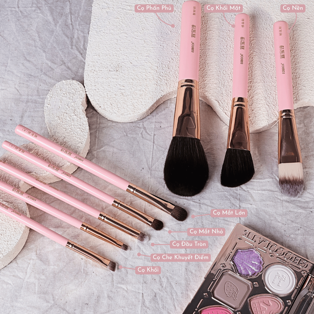 HỒNG PASTEL - Bộ 8 Cọ trang điểm