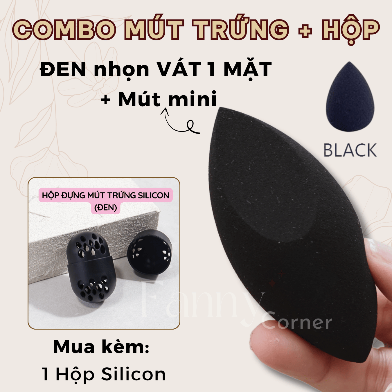 Bộ 3 SP: ĐEN NHỌN (VÁT 1 MẶT) + 1 Mini + SILICON ĐEN : Combo Mút Trứng + Hộp