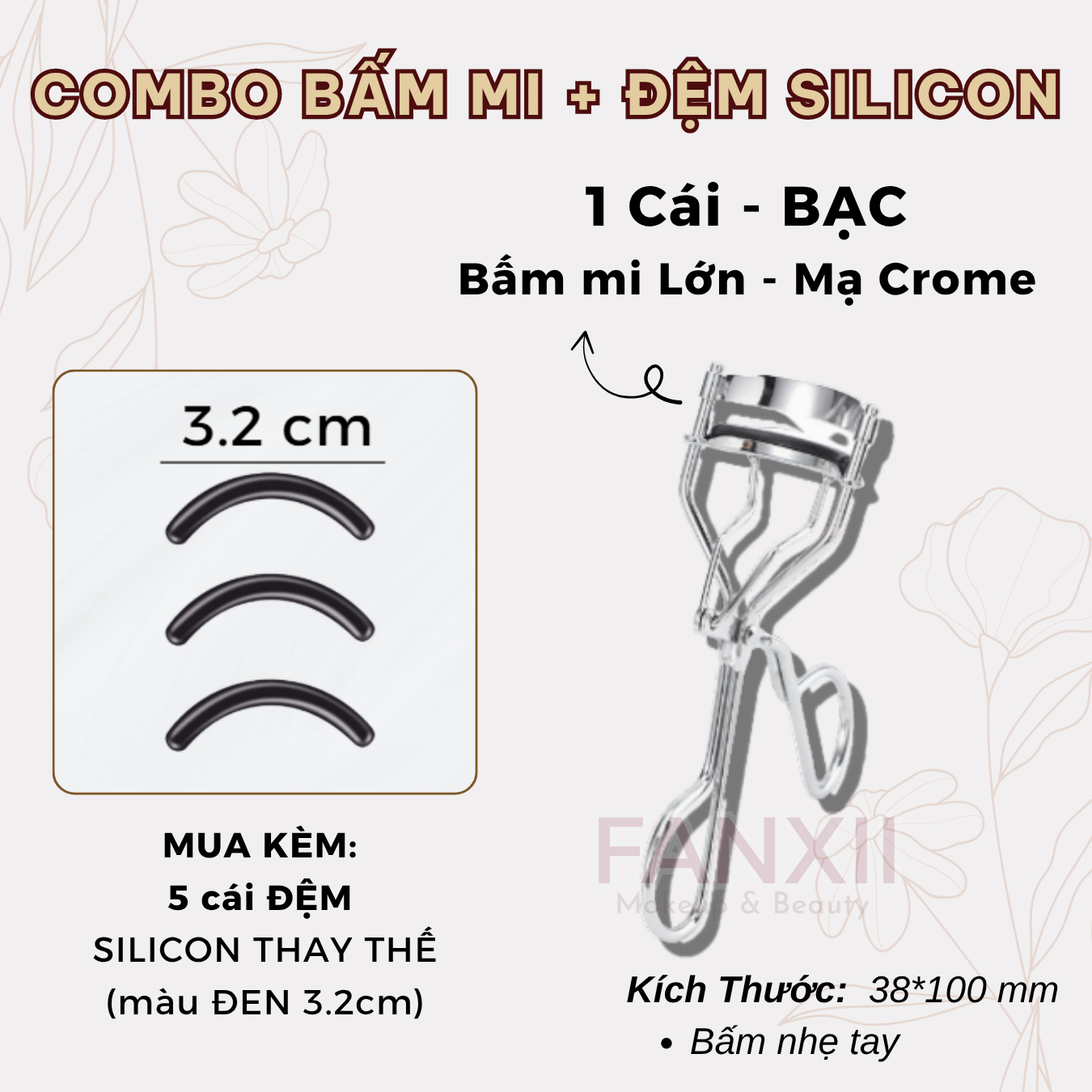 Combo: BẤM MI BẠC (Lớn) + 5 Silicon (Đen LỚN 3.2cm)