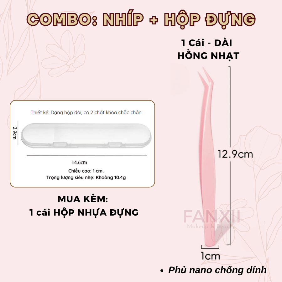 Combo: Nhíp HỒNG NHẠT DÀI Nano + 1 Hộp Đựng
