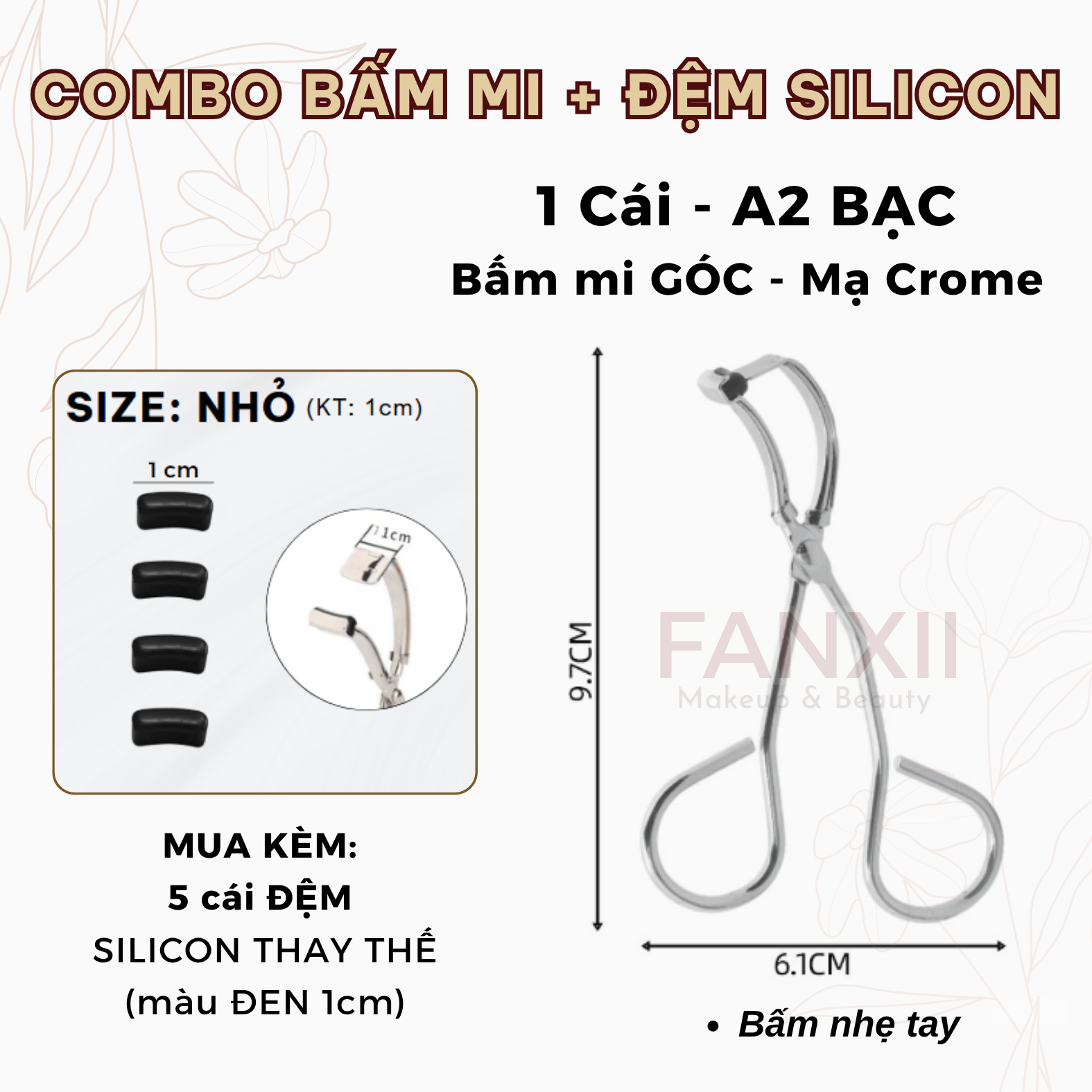 Combo: A2 BẤM MI GÓC + 5 Silicon (Đen NHỎ 1cm)