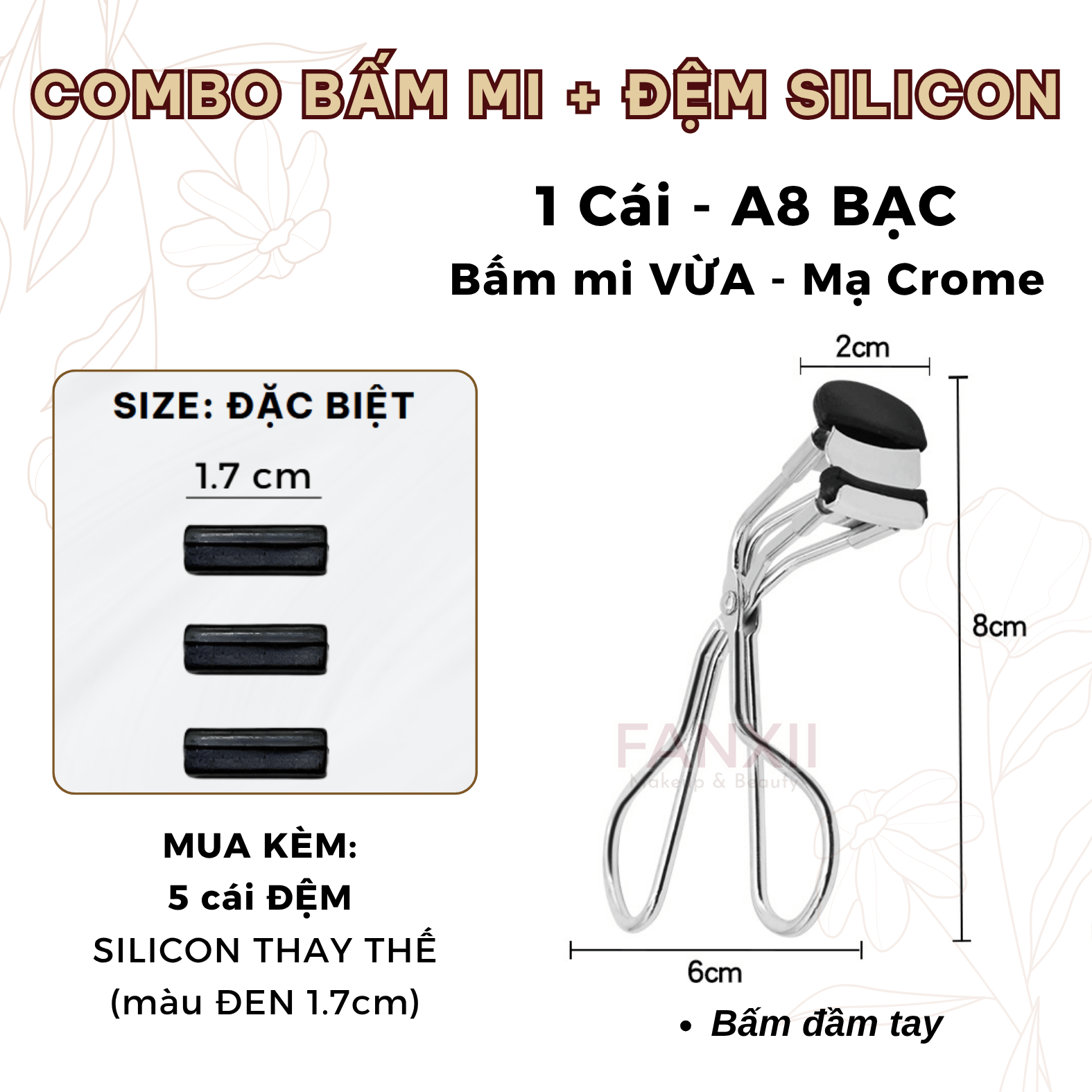 Combo: A8 BẤM MI GÓC + 5 Silicon (Đen ĐB 1.7cm)