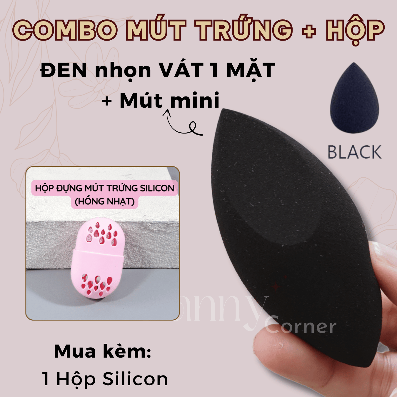 Bộ 3 SP: ĐEN NHỌN (VÁT 1 MẶT) + 1 Mini + SILICON HỒNG : Combo Mút Trứng + Hộp