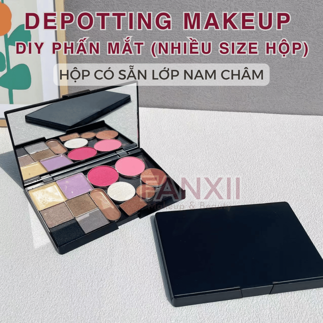 Hộp DIY Phấn Mắt Depotting Makeup Có Nam Châm Có Gương - Nhiều Kích Thước