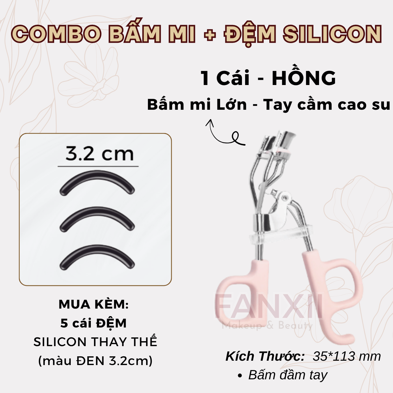 Combo: BẤM MI CS HỒNG (Lớn) + 5 Silicon (Đen LỚN 3.2cm)