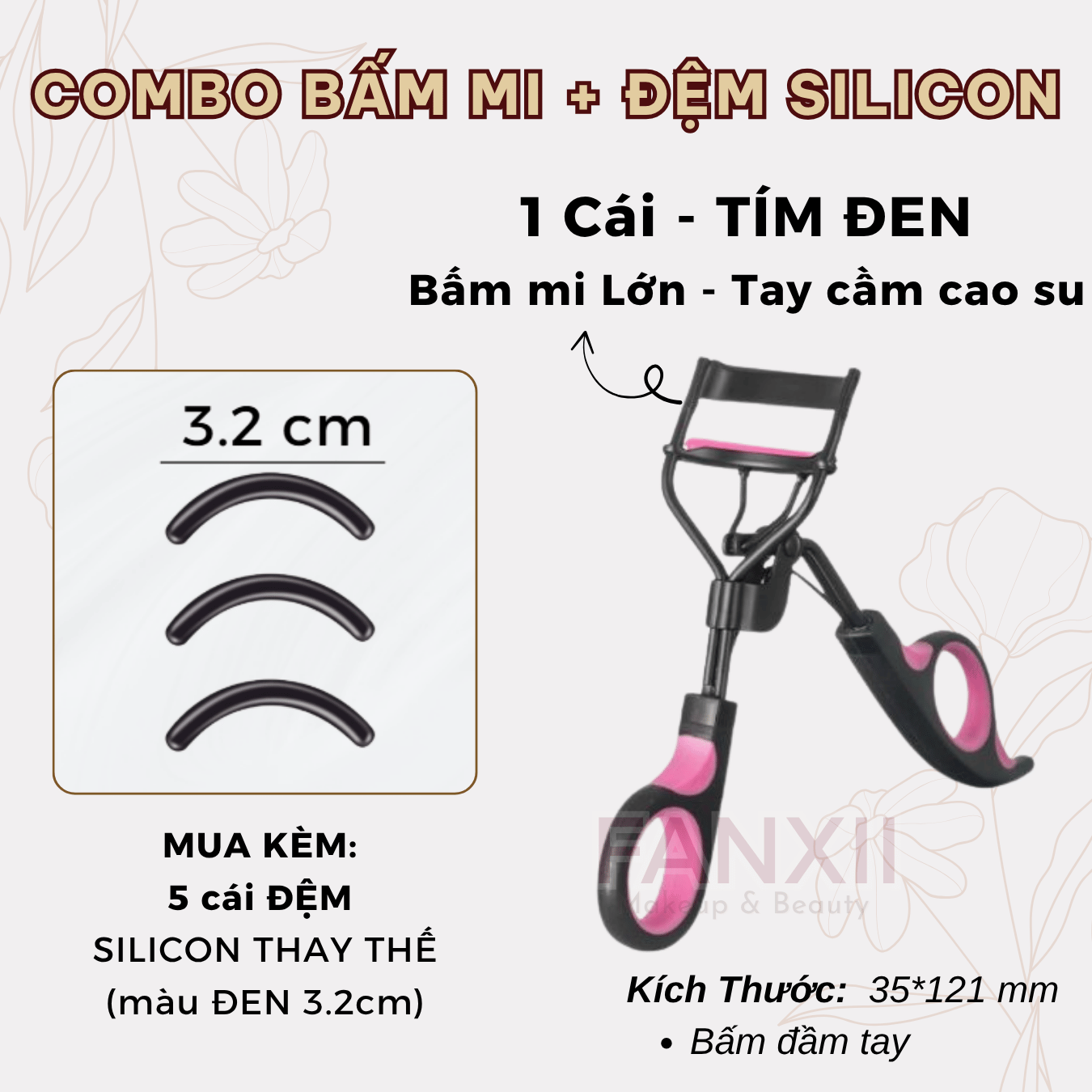 Combo: BẤM MI TÍM ĐEN (Lớn) + 5 Silicon (Đen LỚN 3.2cm)