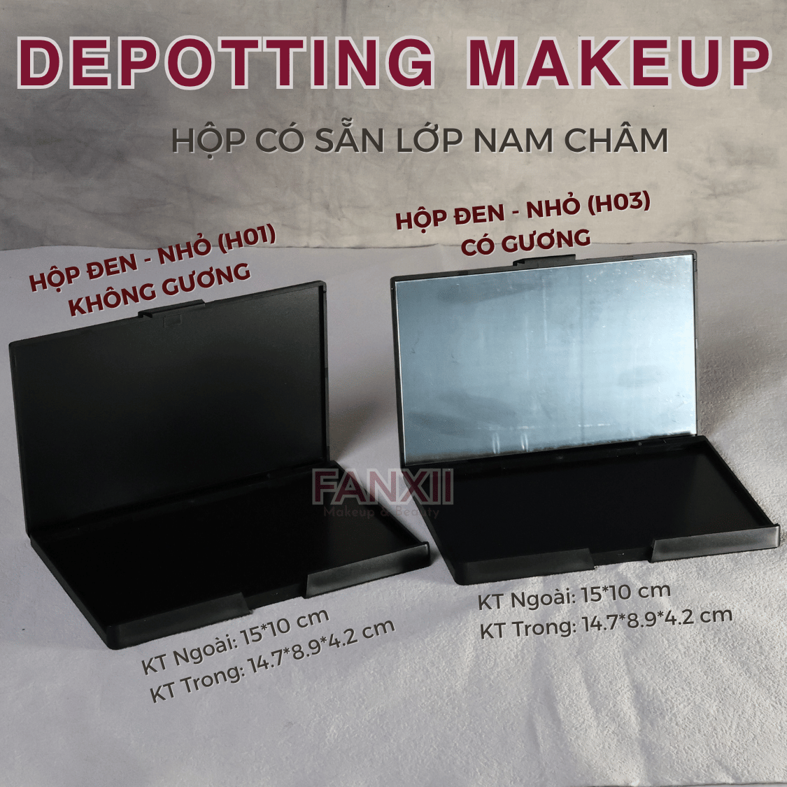 Hộp DIY Phấn Mắt Depotting Makeup Có Nam Châm Có Gương - Nhiều Kích Thước