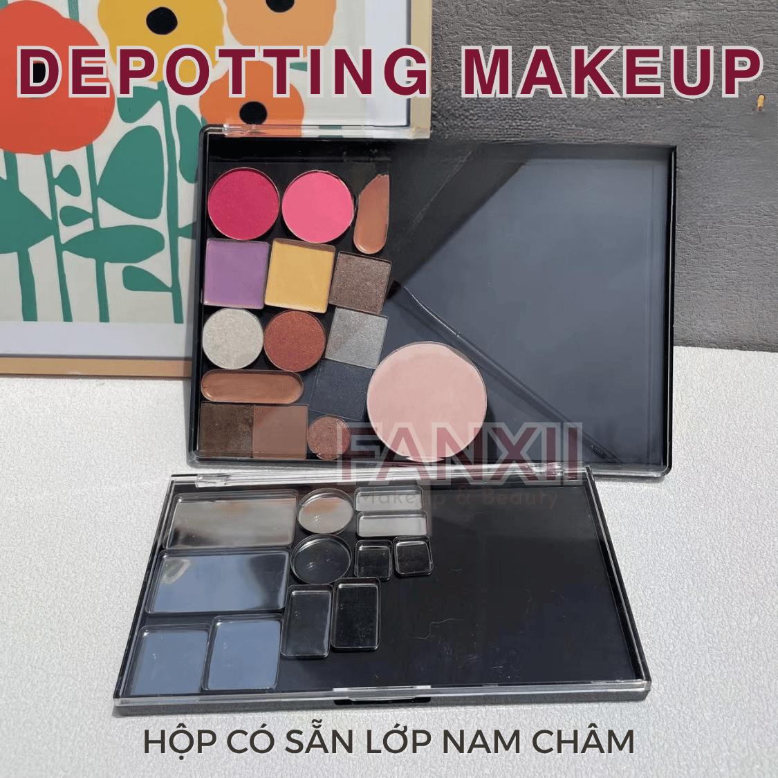 Hộp DIY Phấn Mắt Depotting Makeup Có Nam Châm Có Gương - Nhiều Kích Thước