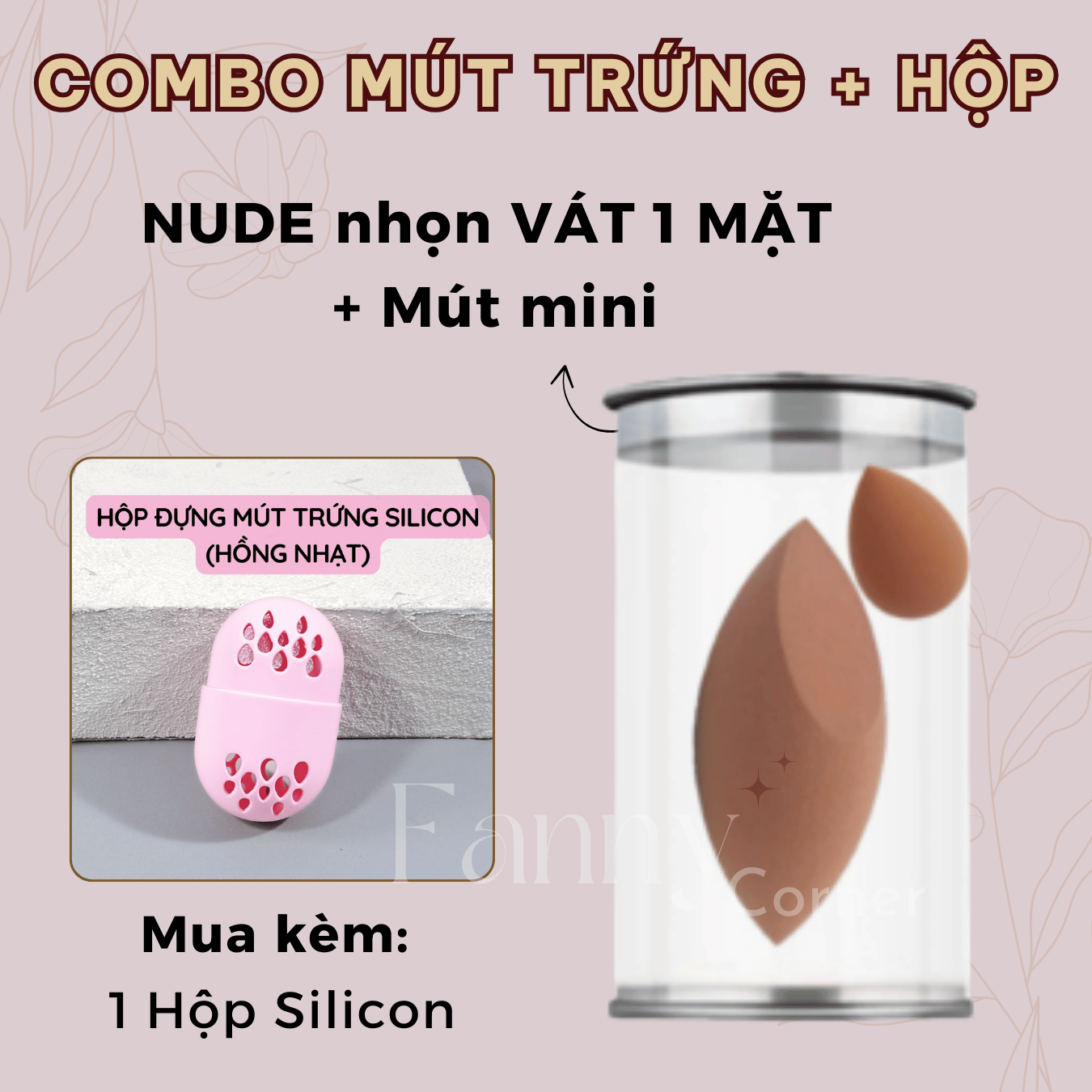Bộ 3 SP: NUDE NHỌN (VÁT 1 MẶT) + 1 Mini + SILICON HỒNG : Combo Mút Trứng + Hộp