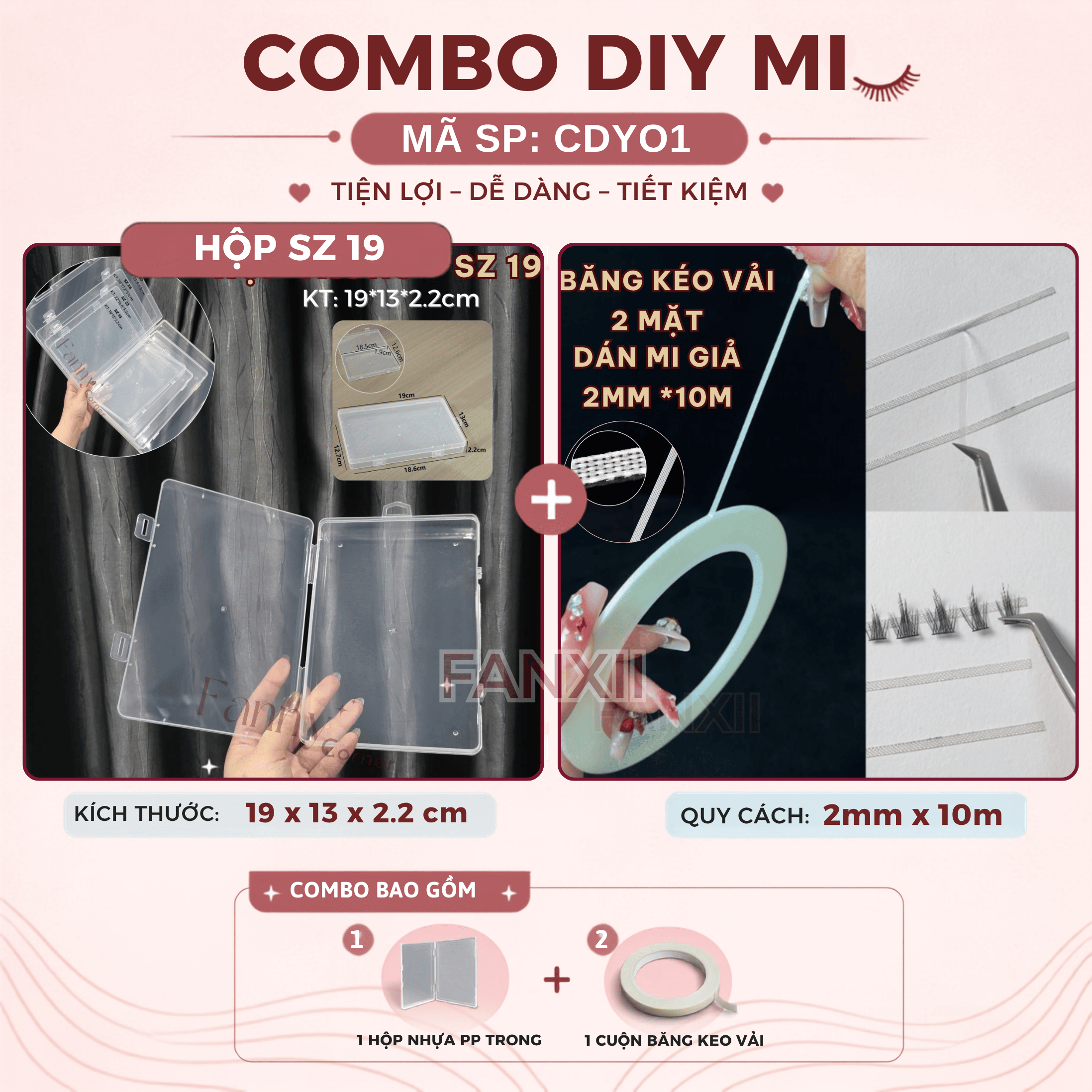 CDY01 sz 19: Hộp trong + 1 Cuộn BK Vải (2mm*10m) - Combo DIY Mi