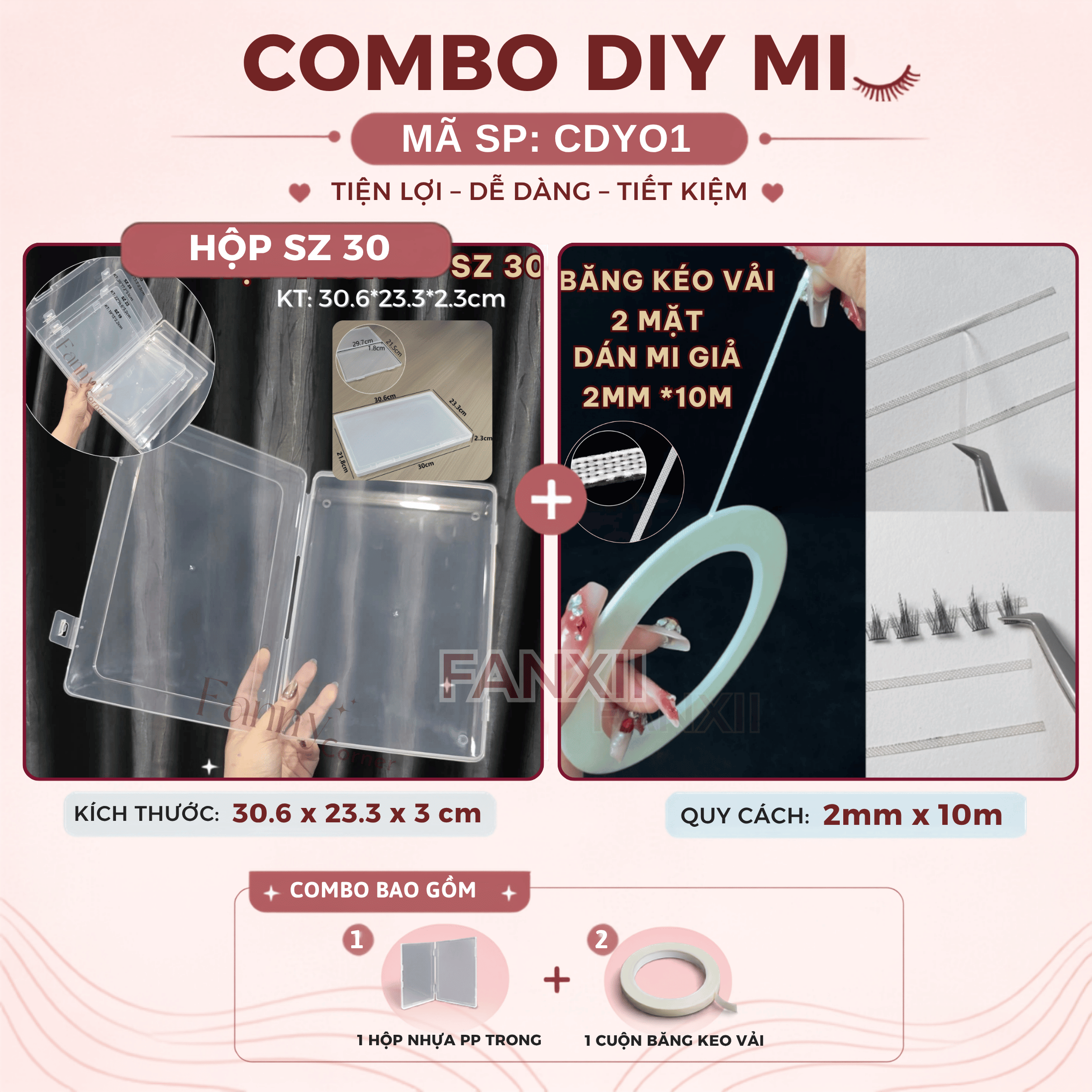 CDY01 sz 30: Hộp trong + 1 Cuộn BK Vải (2mm*10m) - Combo DIY Mi