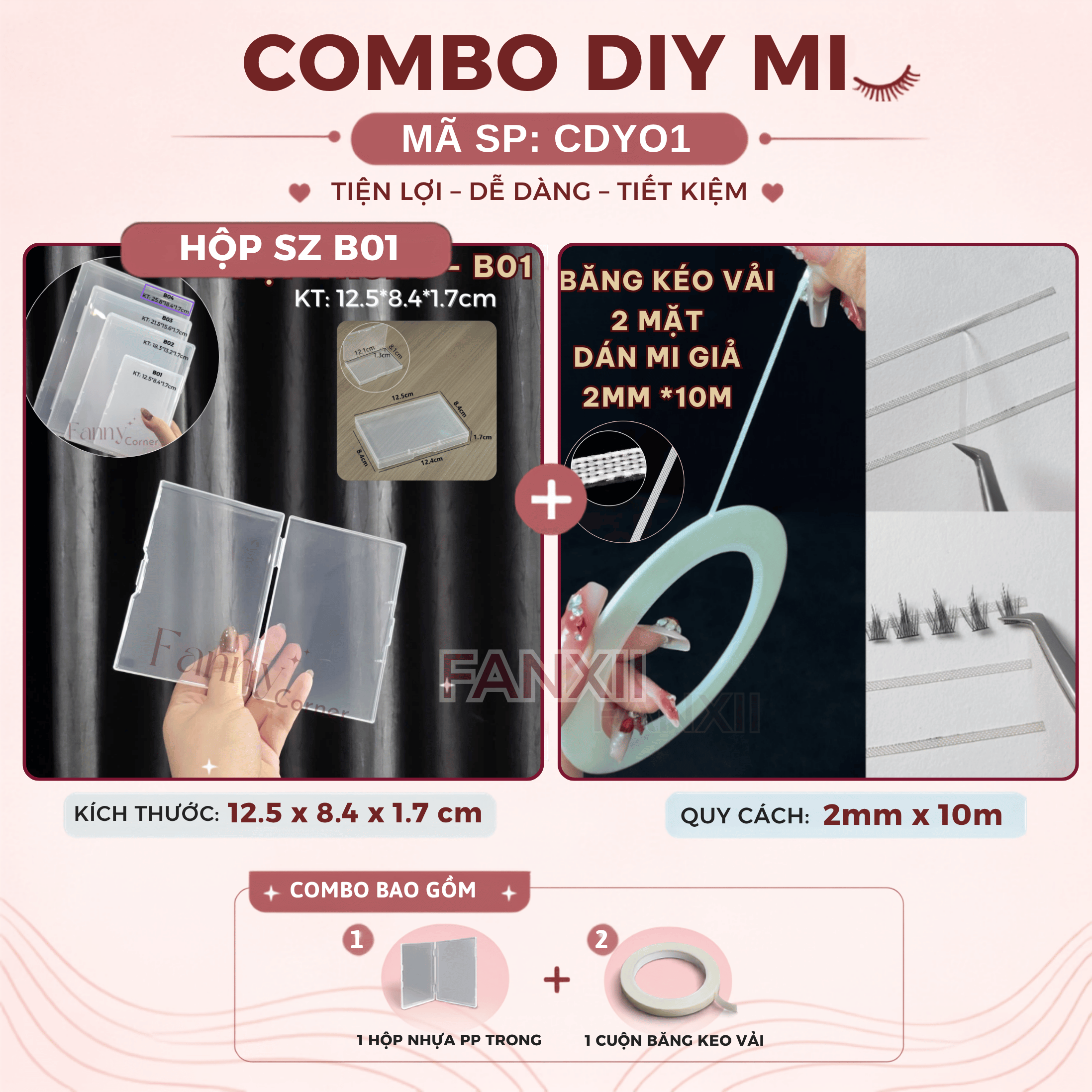 CDY01 B01: Hộp trong + 1 Cuộn BK Vải (2mm*10m) - Combo DIY Mi