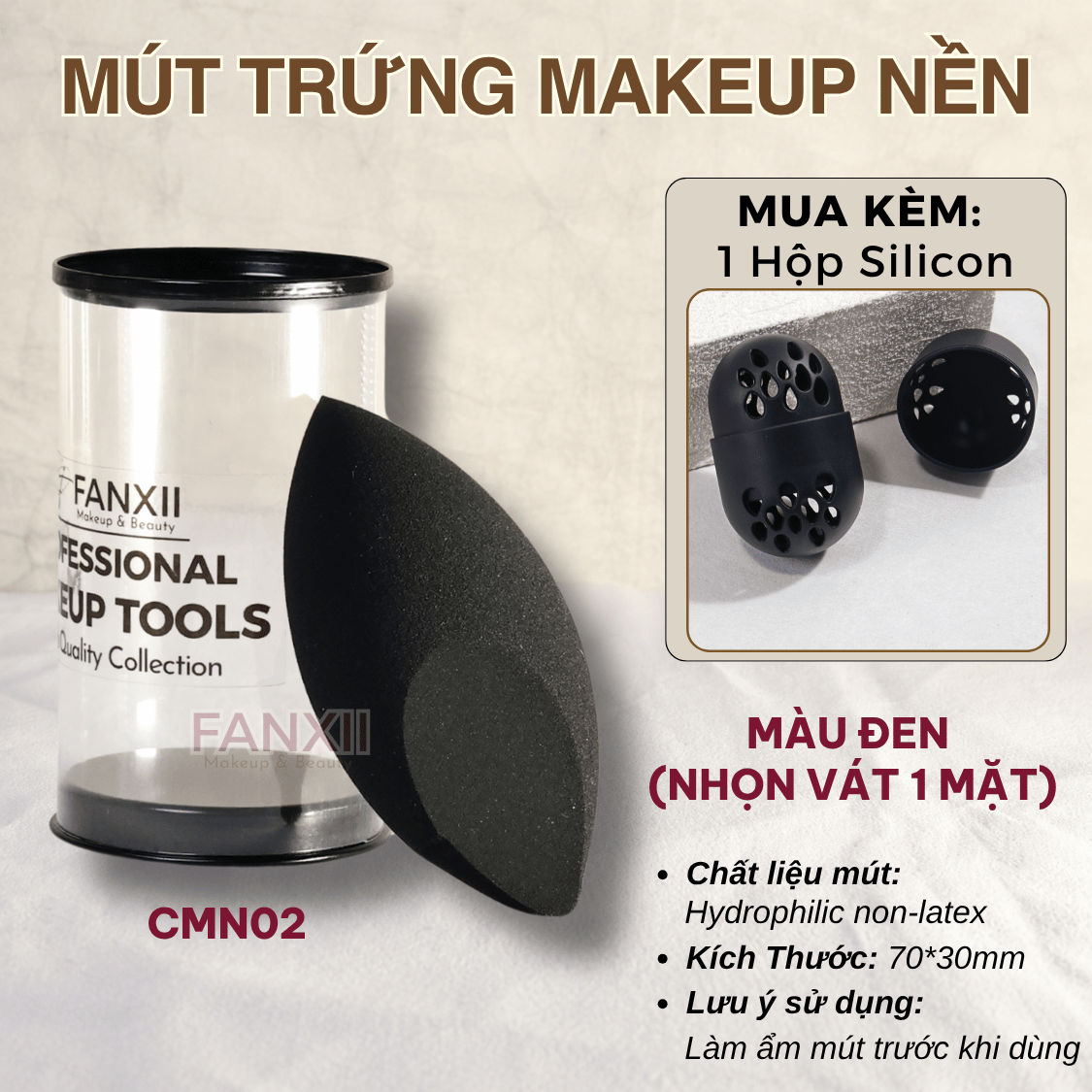 Combo 3SP: ĐEN Nhọn 1 Mặt + Mini ĐEN + Silicon ĐEN [Combo Mút trứng + Hộp]