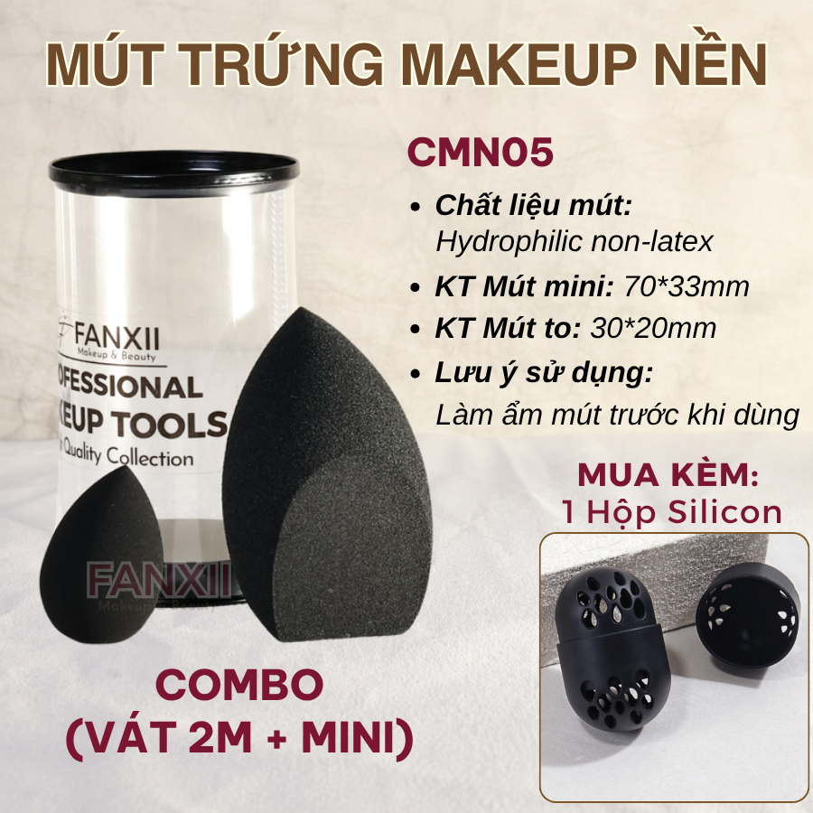 Combo 3SP: ĐEN Nhọn 2 Mặt + Mini ĐEN + Silicon ĐEN [Combo Mút trứng + Hộp]