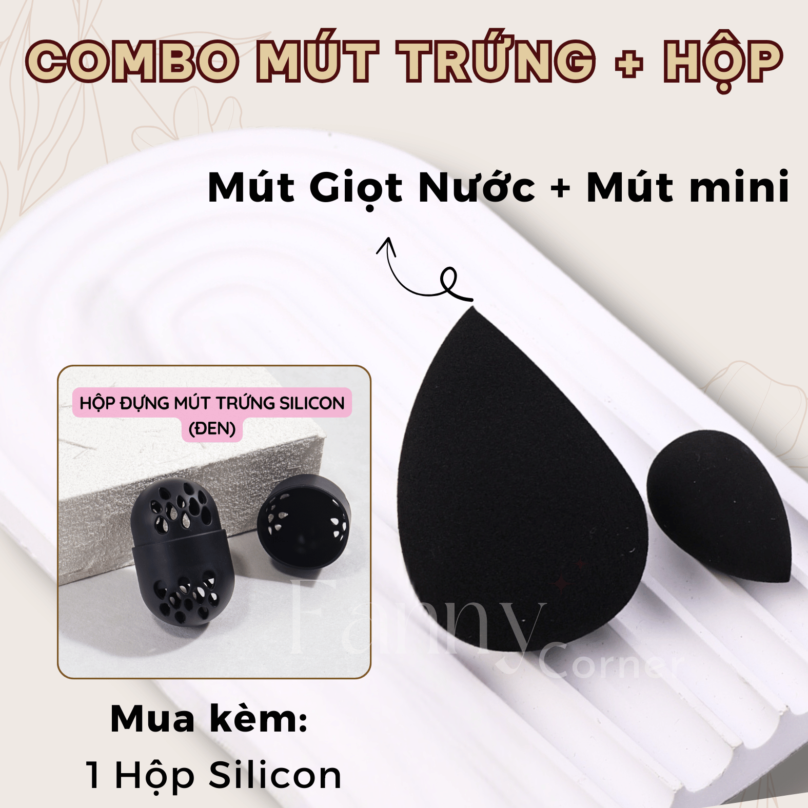 Bộ 3 SP: (TT): ĐEN: GIỌT NƯỚC + 1 Mini + SILICON ĐEN : Combo Mút Trứng + Hộp